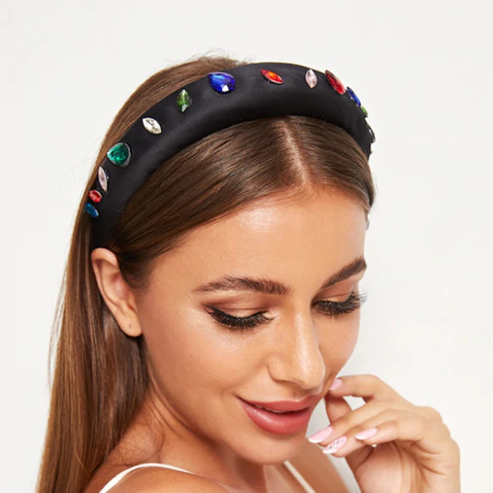 Модные повязки для волос с кристаллами женщин синие желтые хлопковые Свадебные