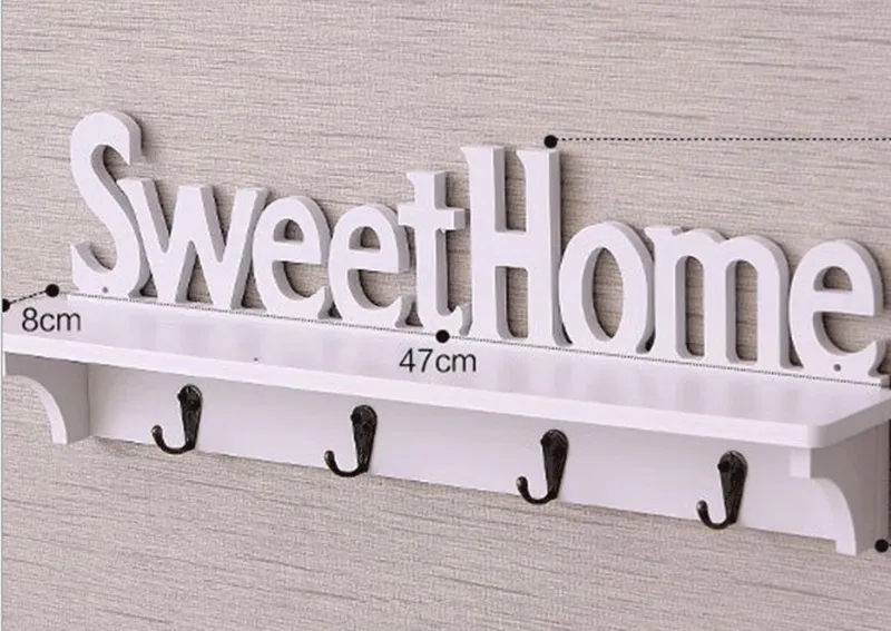 Modern Wall Shelf Wood Hanging Key Storage Holder SWEET HOME Letter Decorative Shelve Home Door Decoration White |