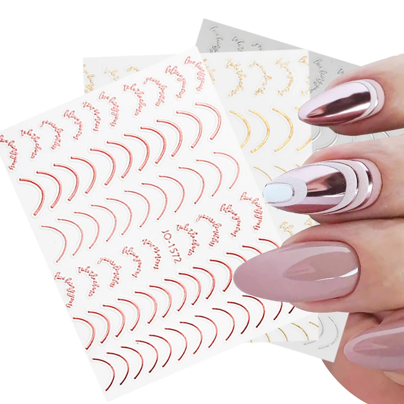 

Gold Silver Line Nail Stickers Striped Shape Self Adhesive Mixed Pattern Transfer Decals 3D Nail Stickers DIY Design