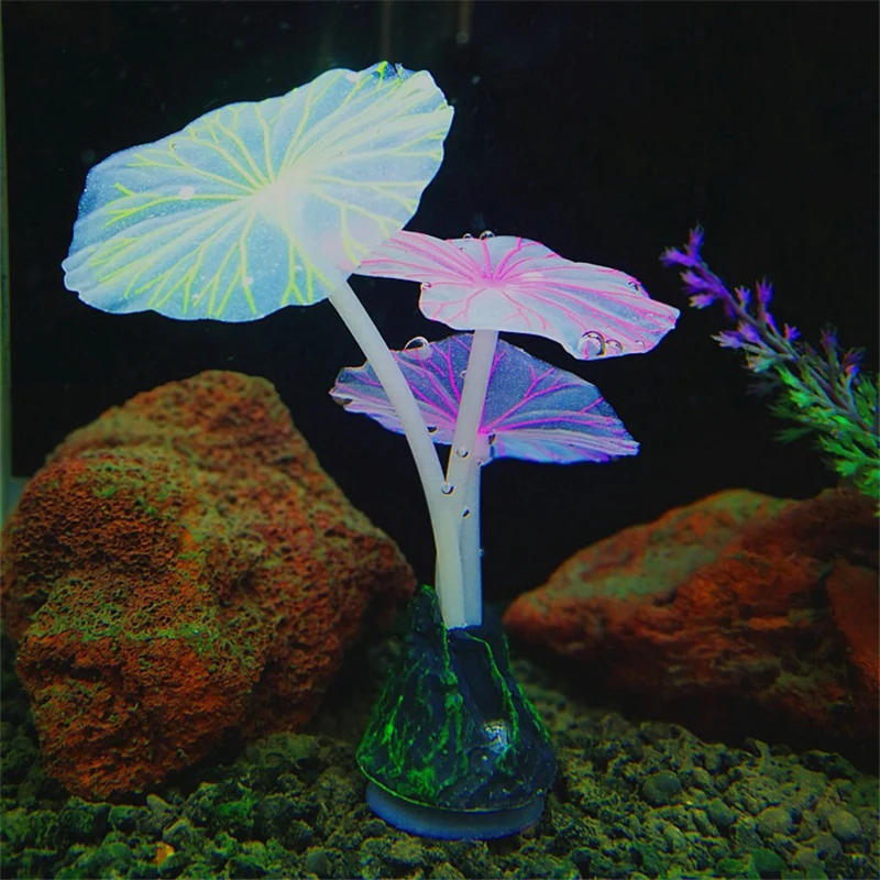 

3 Stems Silicone Glowing Artificial Lotus Leaves Mushroom Plants Underwater Ornament Fish Tank Aquarium Decor Accessories