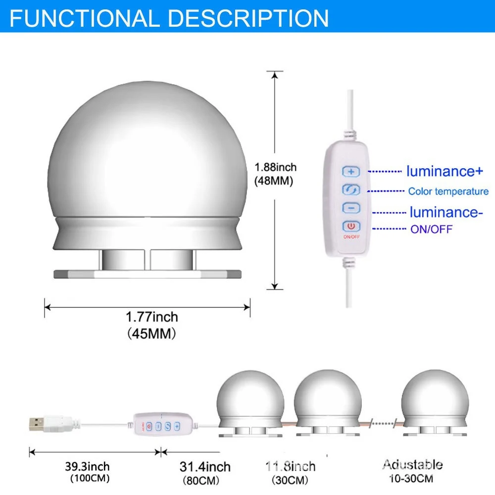 

5v Led Makeup Mirror Light Bulb Hollywood Makeup Vanity Lights Usb Wall Lamp 10pcs Dimmable Dressing Table Mirror Lamp
