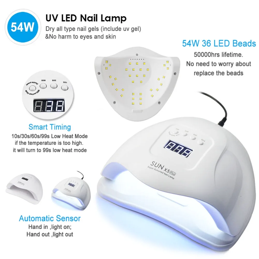 54 Вт Светодиодный светильник для ногтей Сушилка с двумя ручками 36 шт.