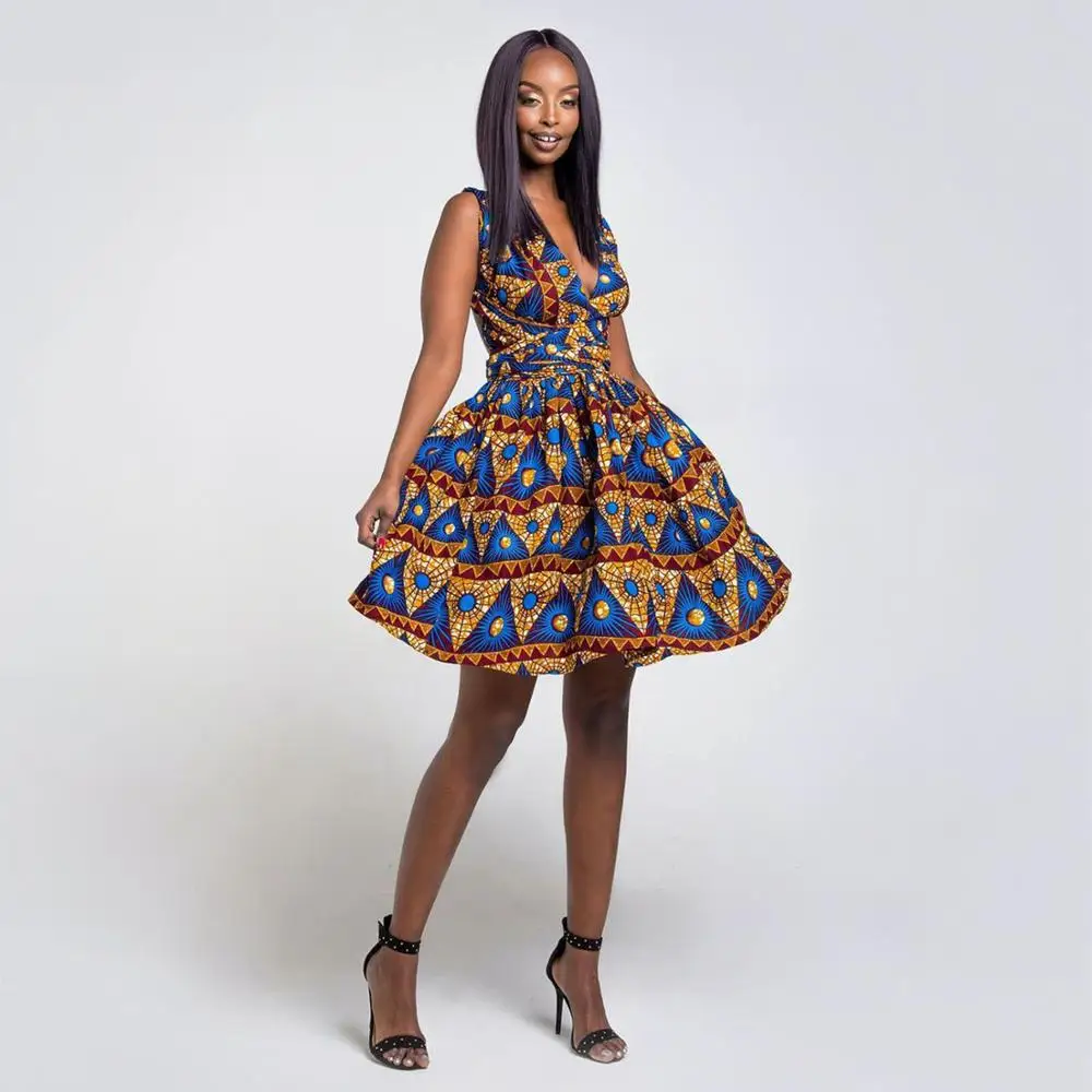 BOHISEN Dashiki женские платья с африканскими принтами Bazin Ankara короткими рукавами Slim Riche