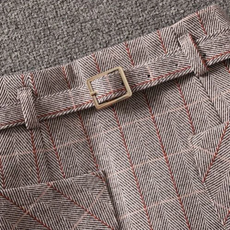 

New 2020 Autumn Winter Elegant Woolen Pocket Skirts High Waist Slit Women's Mid Long Skirts With Belt Korean Style Skirts
