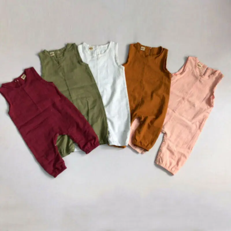 Новорожденный Младенец 0 18 месяцев девочка мальчик льняная пуговица Песочник