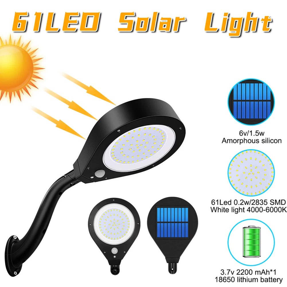 

Solar Lights Outdoor, 61 LED 800LM Wireless LED Solar Motion Sensor Lights 360°Adjustable Heads 270°Wide Angle , IP65 Waterproof
