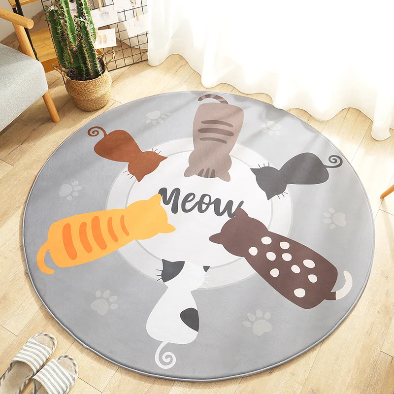 Cat Back Детский круглый коврик детский игровой коврик игрушки экологичный Большой полиэстер нескользящий мультфильм животных Коврик для гостиной игровой коврик 75 см - Цвет: Cat Back