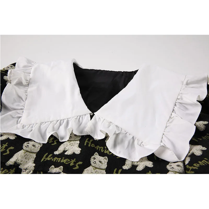 Женское мини-платье с длинным рукавом черное платье рисунком милой собаки и