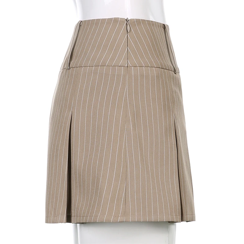 

Женская плиссированная мини-юбка, модная короткая трапециевидная юбка в полоску с высокой талией и молнией сбоку, 2021