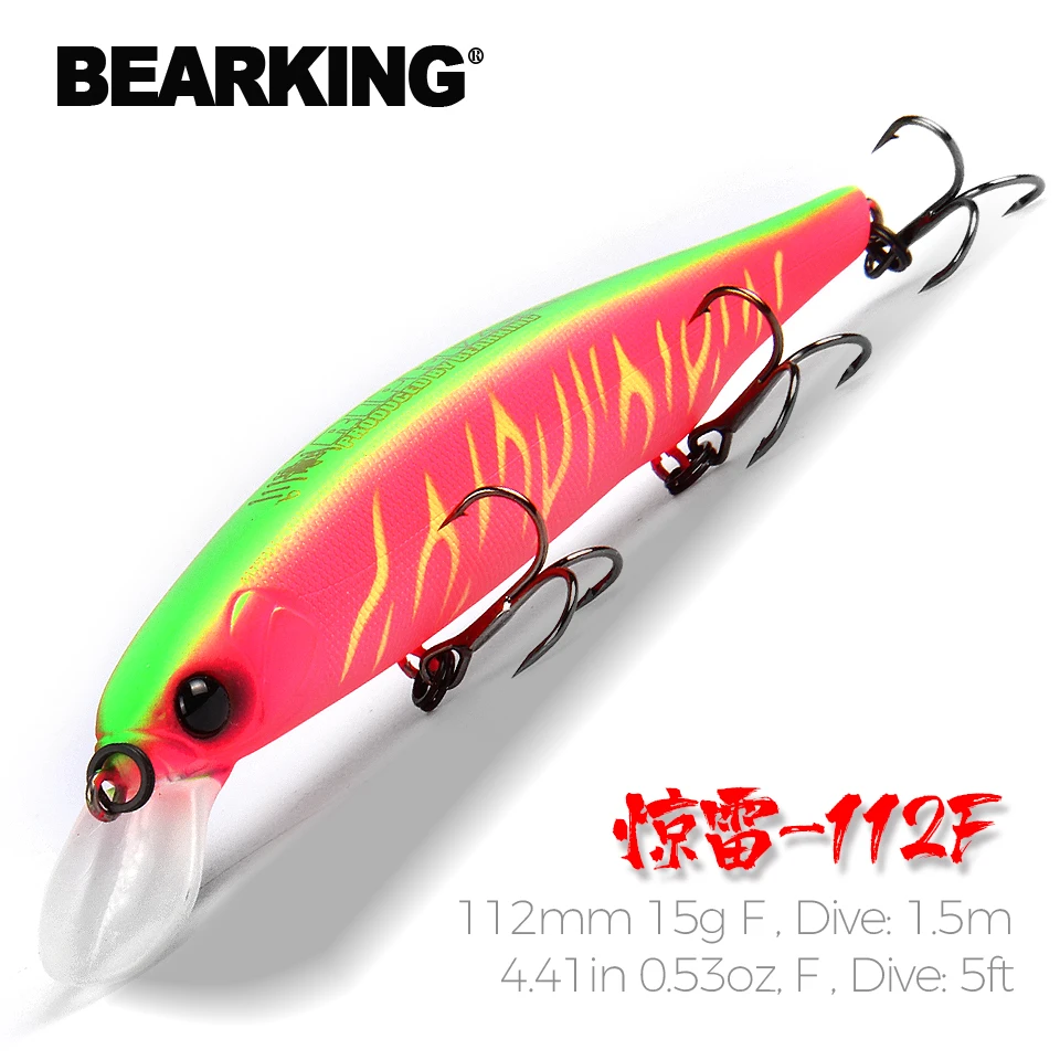 

Bearking 112mm 15g New hot model fixed weight system fishing lures hard bait dive 1.5m quality wobblers minnow