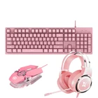 3 в 1 Клавиатура Наушники в форме мыши игровая комбо 104 ключей Проводной Розовый клавиатура с белой подсветкой 3200 Точек на дюйм мышь Setro микрофон гарнитуры Bluetooth беспроводные наушники