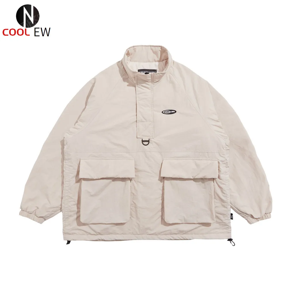 

Однотонная стеганая куртка на молнии, мужской зимний Повседневный свободный плотный пуловер с несколькими карманами и длинным рукавом