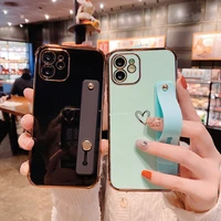 luxury cute heart shaped plating silicone bracket phone case for iphone 13 12 11 pro xs max xr 8 7 se plus wristband soft cover