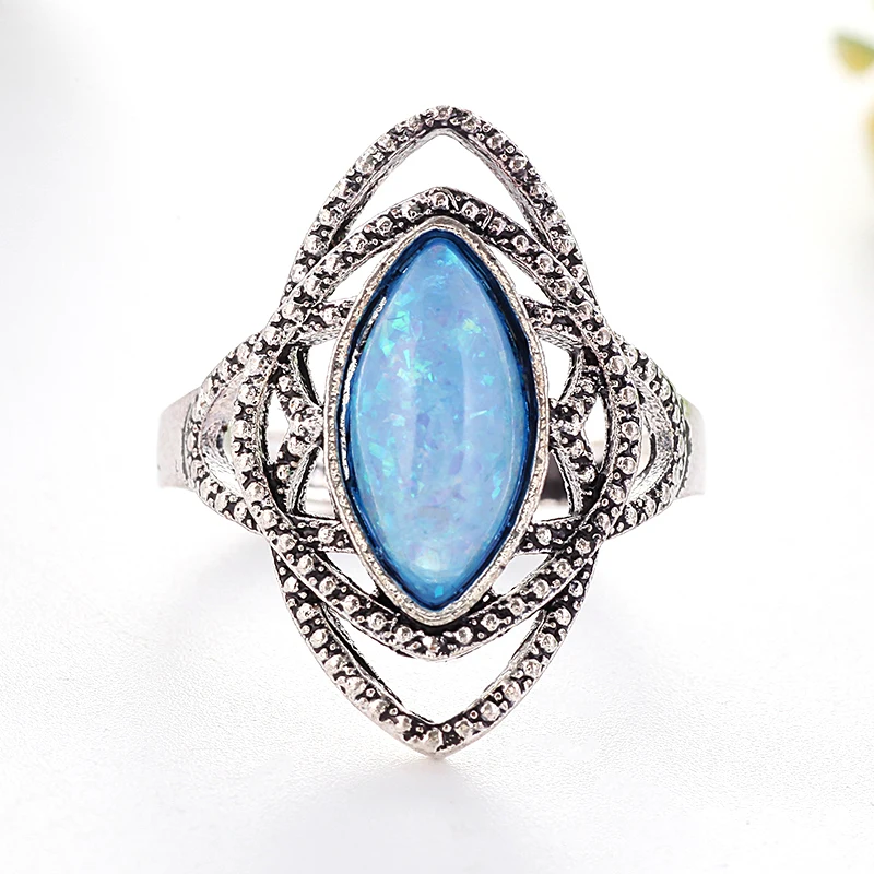 

Retro Blue Stone Rings Men Silver Color Oval Ring Luxury Jewelry Wedding Engagement Rings For Women Gift Aristocats New 30J380