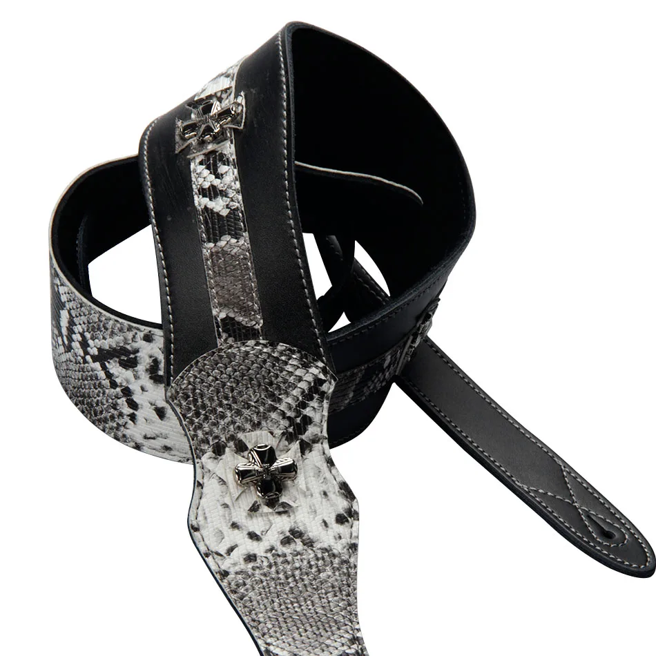Ремешок BATESMUSIC для гитары с изображением змеи белого и черного цветов материал