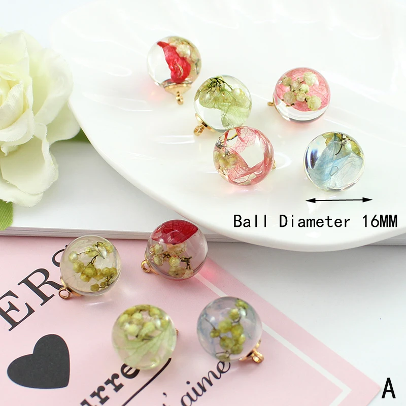 6 шт. 16 мм Круглый ожерелье с настоящими цветами кулон стекло и высушенным цветком