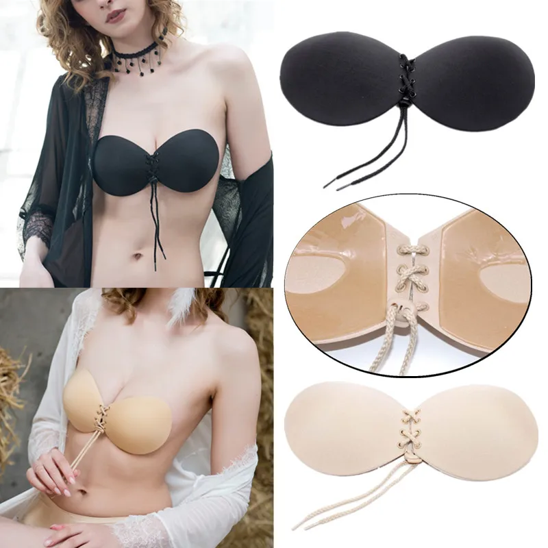 

4 Size Women's Beach Self-adhesive Invisible Bra Pad Without Strap Buckle Silicone Bra with Push-pull Nipple Bra Evening Dress