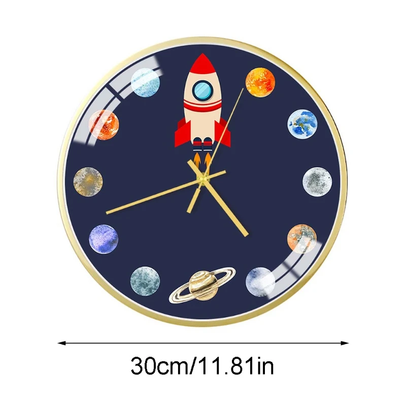 

Mute Wall Clock Modern Style Creative Space/Astronaut Pattern Clock Home Office Nursery Living Room Children's Room Decoration