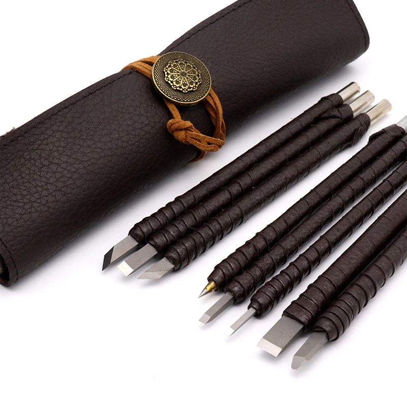 

Hand Tools Tungsten Steel Carving Knife Set & DIY Diamond Lacing Stitching Chisel Set Leather Craft Kits