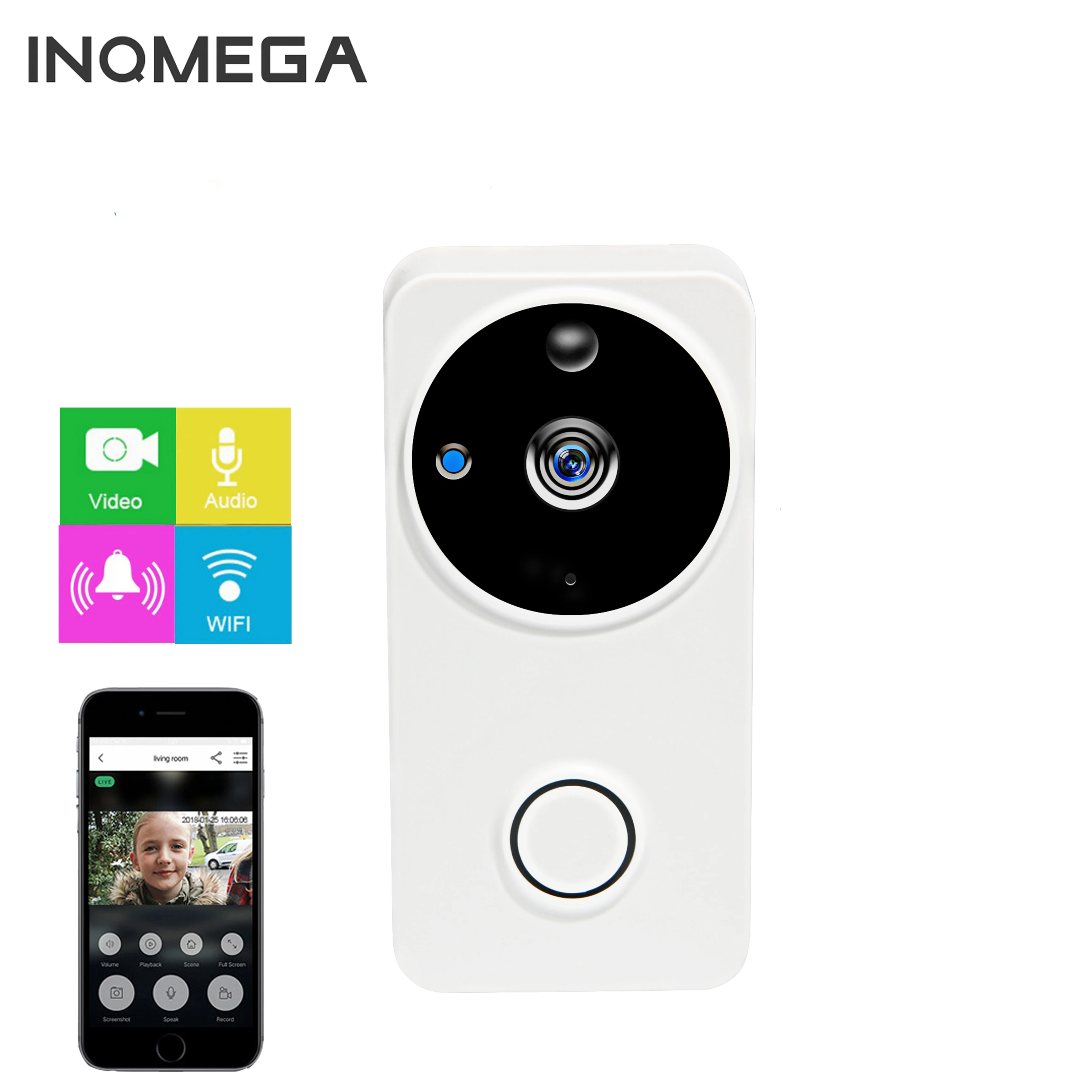 Inqmega Wifi Beveiliging Deurbel Video Deurbel Smart Draadloze Visuele Opname Home Monitor Nachtzicht Intercom Deurtelefoon