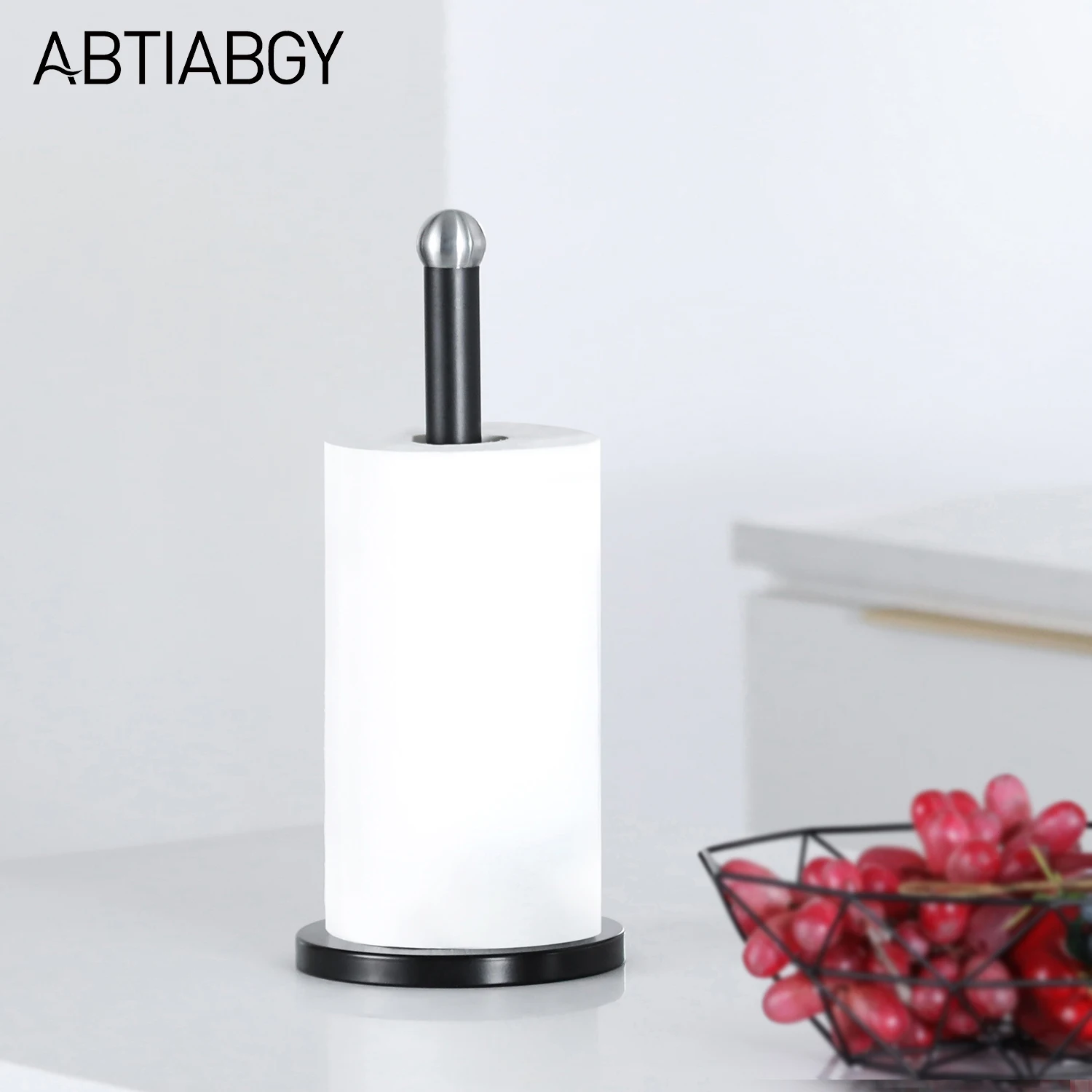 

Kitchen Bathroom Vertical Roll Paper Holder No Punch Roll Paper Dispenser Black Tissue Rack Paper Towel Stand Tin Foil Shelf