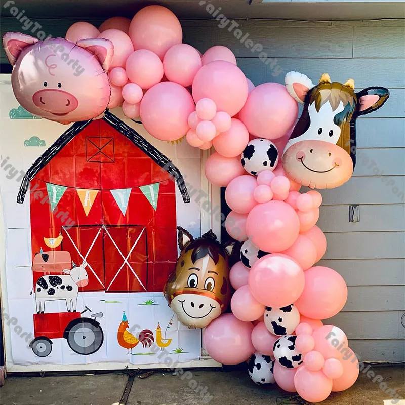 

Набор воздушных шаров в виде свиньи на ферме, гирлянда для детей и девочек, Розовый Вечерние шар в виде овец, коровы, осла, шаров, семейный дек...