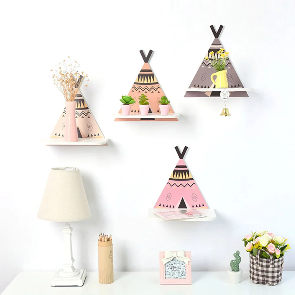 

Nordic Wooden Wall Shelf Flower Holder Wall Hanging Storage Shelf Rack Brown