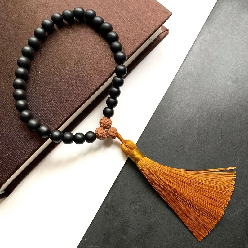 Натуральный черный оникс деревянный камень Rudraksha 33 молитвенные бусины