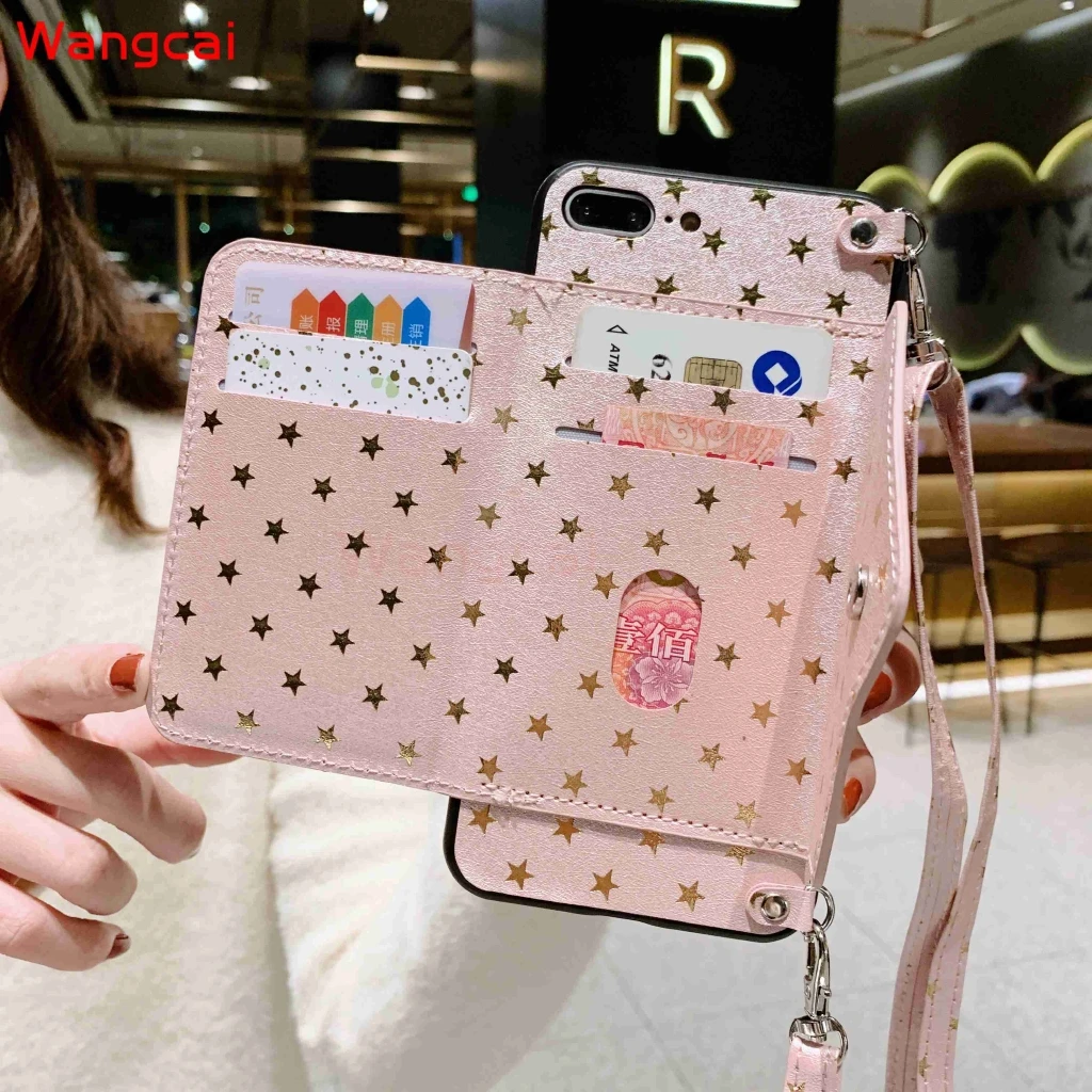 Чехол-кошелек Star Wallet Card Purse Glitter Lanyard Holder Cover для Vivo Y20 Y20i Y20S Y12S Y20d V19 Y17 Y15 Y13 Y12 Y11 Y19 Z1 Pro.