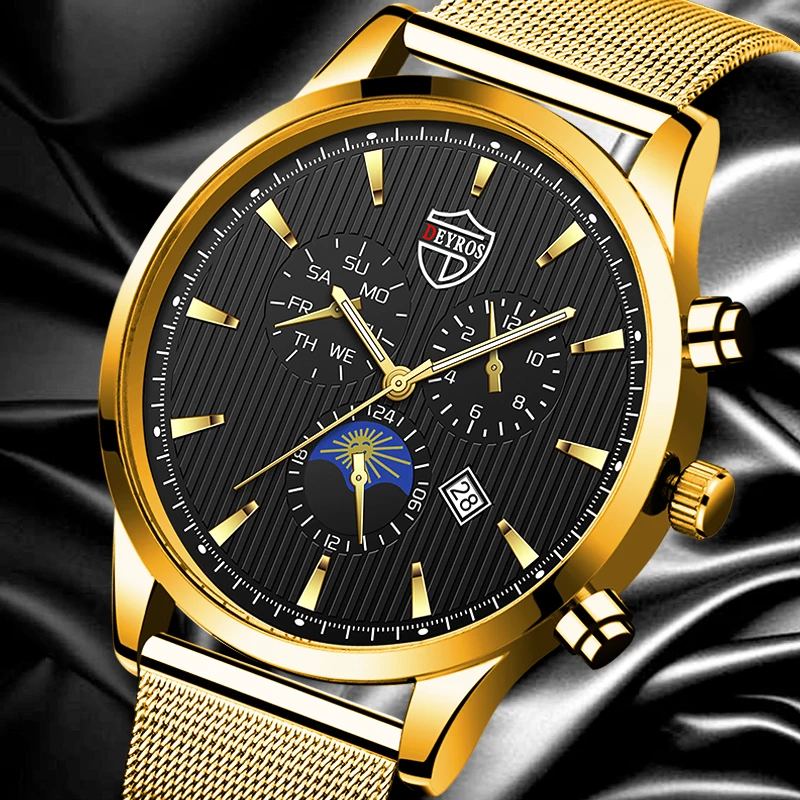 

reloj hombre Fashion Mens Watches Luxury Stainless Steel Mesh Belt Quartz Watch Men Business Luminous Clock relogio masculino