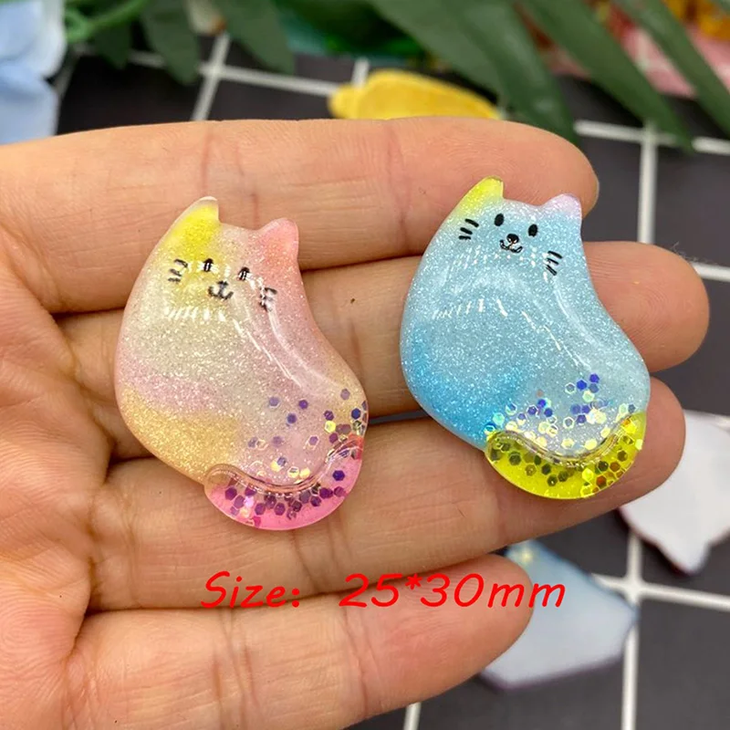 

20Pcs Cute Flat back Resin Cabochon Kawaii Glitter Sequin Cat for Hair Bows Centers DIY Scrapbooking Decoration Crafts 25*30mm