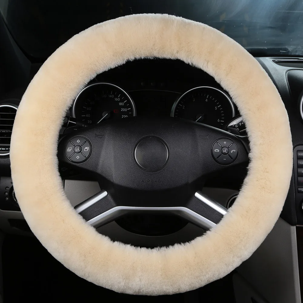 Pearl Натуральный мех овечья шерсть овчина чехол рулевого колеса автомобиля для взрослых авто Универсальный с новым дизайном флаг России цвет - Название цвета: Pearl