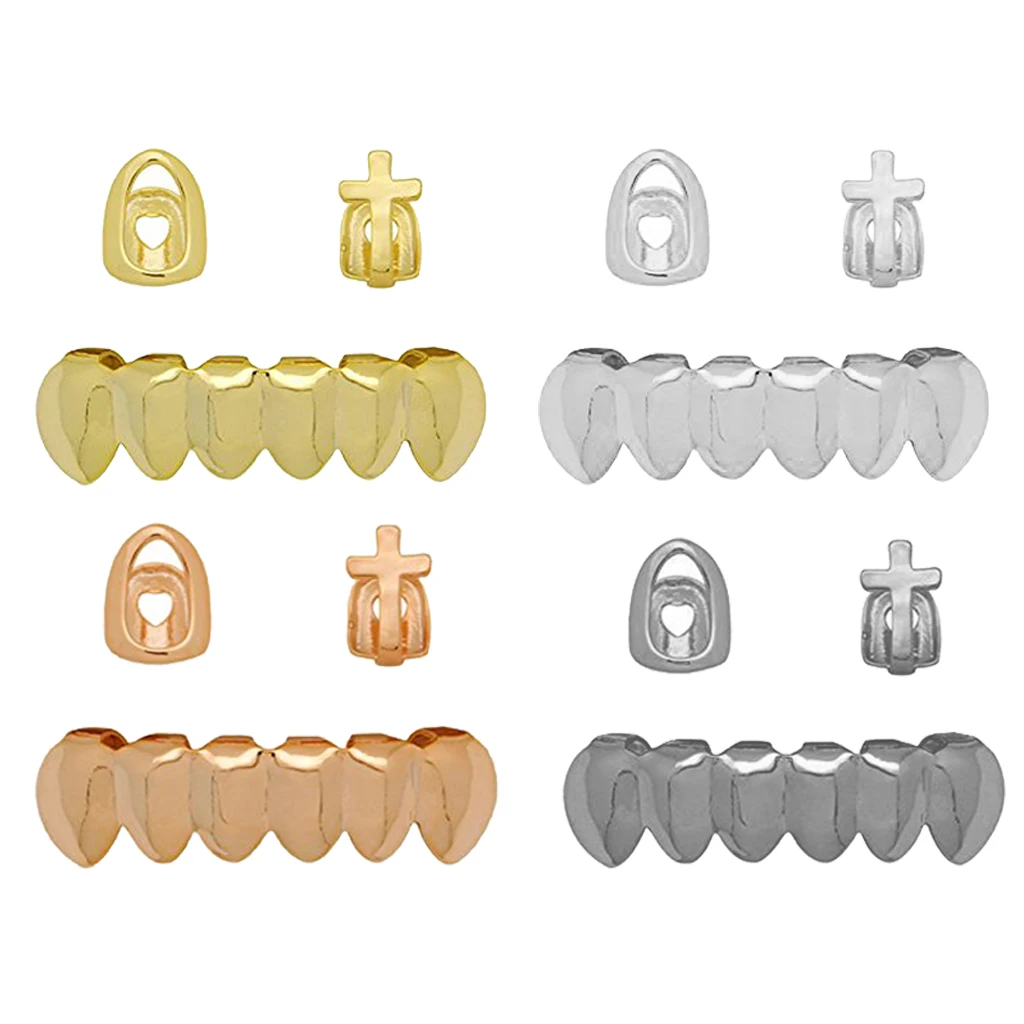 Нижние 6 зубьев горлышные колпачки панк Рок грили 2 верхние одинарные кресты Fang |