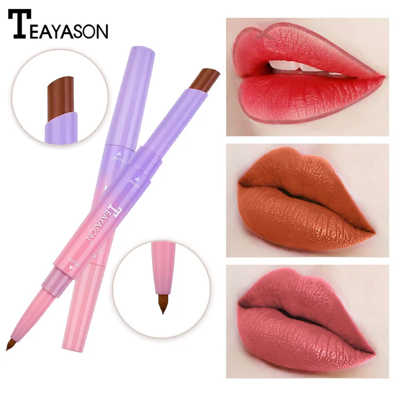 Двухсторонняя Помада карандаш 2 в 1 увлажняющая бархатная матовая подводка для