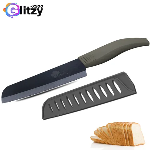 Керамический нож 3 4 5 6 дюймов, зубчатый кухонный нож для хлеба с черным цирконием, многоцветная ручка для готовки, фрукты с крышками