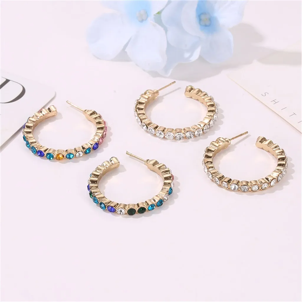 Простые c-образные серьги-гвоздики женские цветные ювелирные изделия с