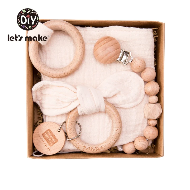 white Детское Зубное кольцо от компании Let's Make; зубное кольцо из дерева Детское Зубное кольцо& детский слюнявчик, полотенце для слюней и соски с цепочкой для младенцев, комплект с заячьими ушками; без добавления бисфенола А новорожденного продукты - Цвет: white