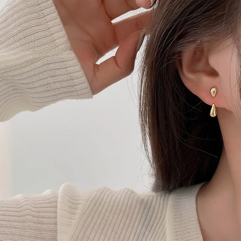 

Simple Vintage Water Drop Metal Gold Earrings For Women Girls Fashion Two Ways To Wear Korean Female Jewelry Trendy Gift New