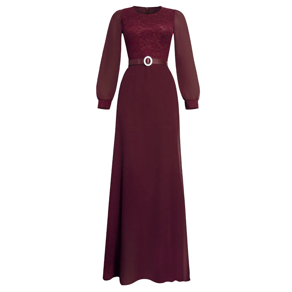 

Autumn New 2021 Dress Belt Solid Color Chiffon Fashion High Waist Plus Size Casual African Women's Temperament Commute Dress