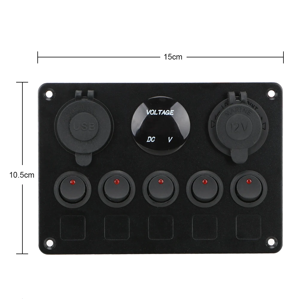 

LEEPEE 12V Waterproof Digital Voltmeter Dual USB Port Outlet Combination Car Marine Ship LED Rocker Switch Panel