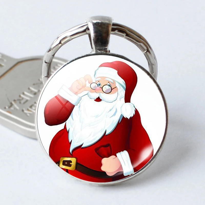 

Santa Claus Photo Keychain for Child Girls Women Christmas Gifts Handmade Jewelry Accessories Round Glass Cabochon Keyrings
