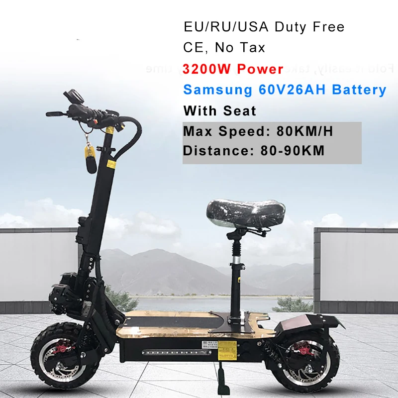 3200W SAM26A seat Стиль samsung 60 в 3200 Вт 1" мощный Электрический скутер 26Ah 30Ah 80 км/ч складной электрический скутер для взрослых Ebike E скутер CE - Color: 3200W SAM26A seat