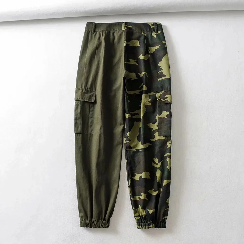

Women's Patchwork Camouflage Cargo Pants Summer Autumn Streetwear Casual High Waist Carrot Pants Ladies Chic Jogger Pants
