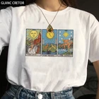Повседневный Топ в стиле Харадзюку в стиле панк, Готическая винтажная модная футболка с коротким рукавом, с принтом солнца, луны, звезд, таро, карт, женская футболка с милым принтом