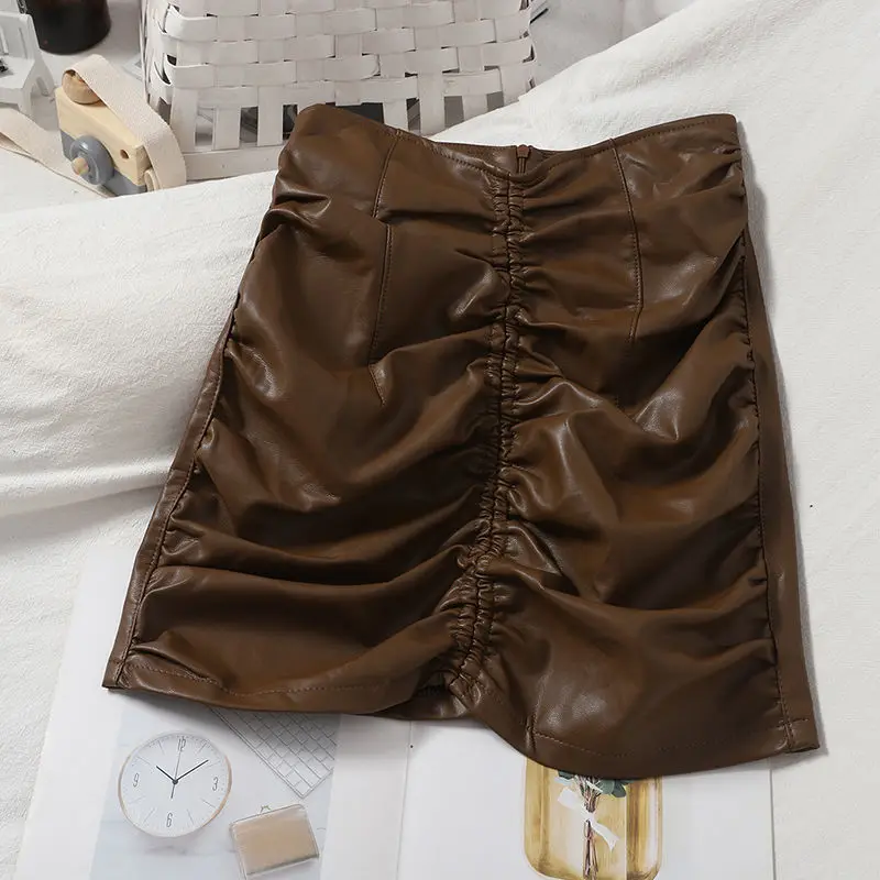 

2021 Autumn Winter Skirt Women Solid High Waist Pencil PU Leather Party Club Wear Korean Style New Fashion Female Clothes D234