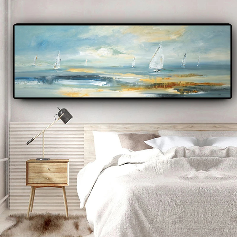 Natural Abstract Boat Landscape Oil Painting on Canvas Cuadros Posters and Prints Scandinavian Wall Art Picture for Living Room 2