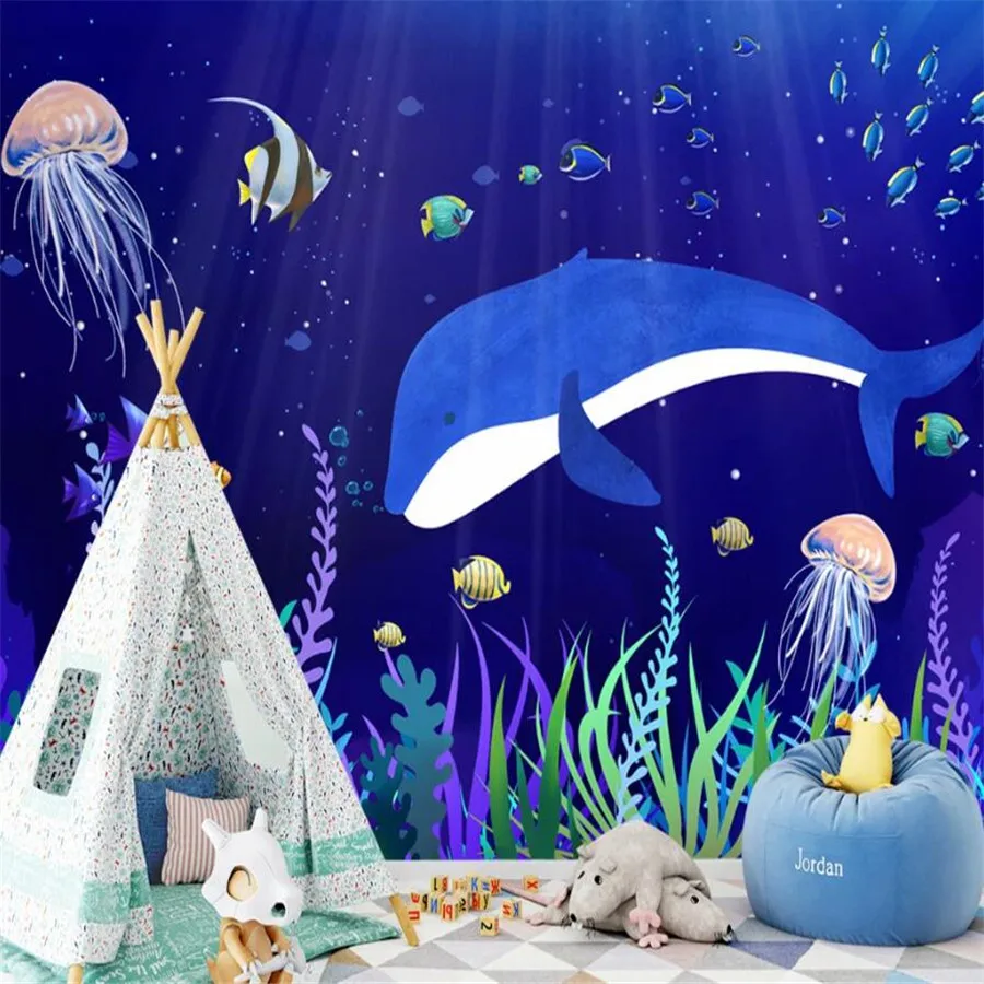 3D-обои на заказ настенные скандинавские Мультяшные Подводные Животные киты фон
