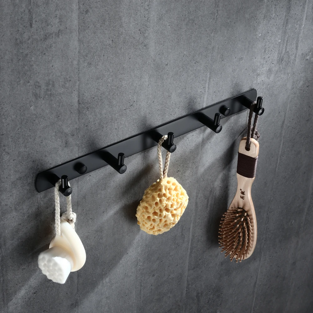 

Black Towel Hooks Solid Stainless Steel Robe Hooks Clothes Wall Hook Door Storage Hanger Multi-function Bathroom Accessories