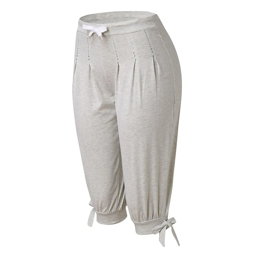 

40# Women Ladies Pencil Pants Summer Women Mid Rise Pockets Capri Pants Cropped Trousers 3/4 Trousers Plus Size Female Capris