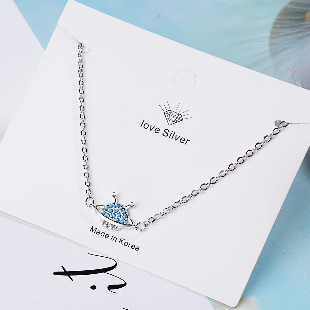 Женский браслет из стерлингового серебра 925 пробы с голубыми звездами и